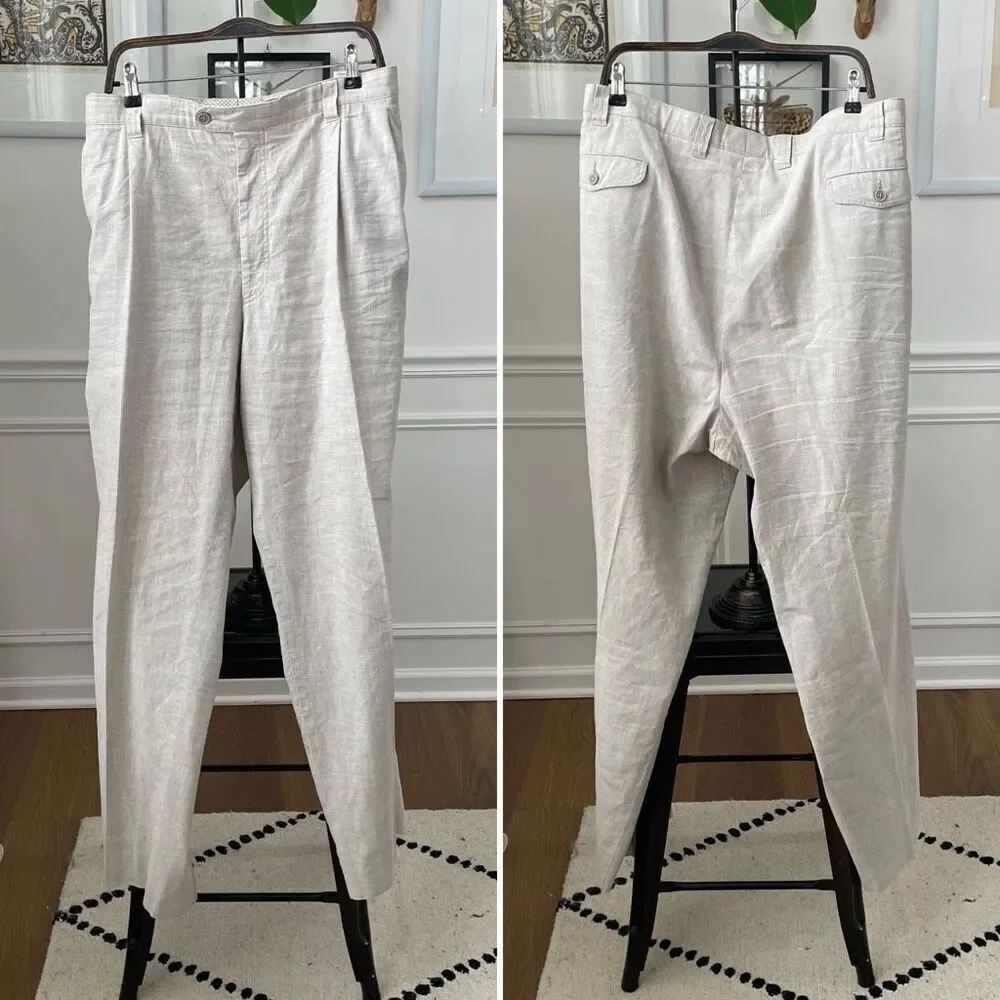 Saint Hilaire Cotton Linen Trousers Pants Pleat Flax 48R
